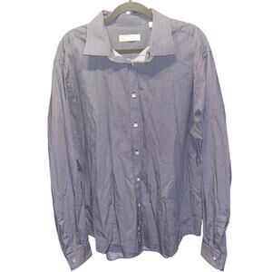 Michael Kors Men's Geometric Long Sleeve Button Down, Navy Blue Size 18 1/2